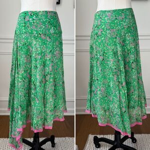 Vintage Y2K BCBG MaxAzria 100% Silk Handkerchief Hem Low Rise Midi Skirt $138 M